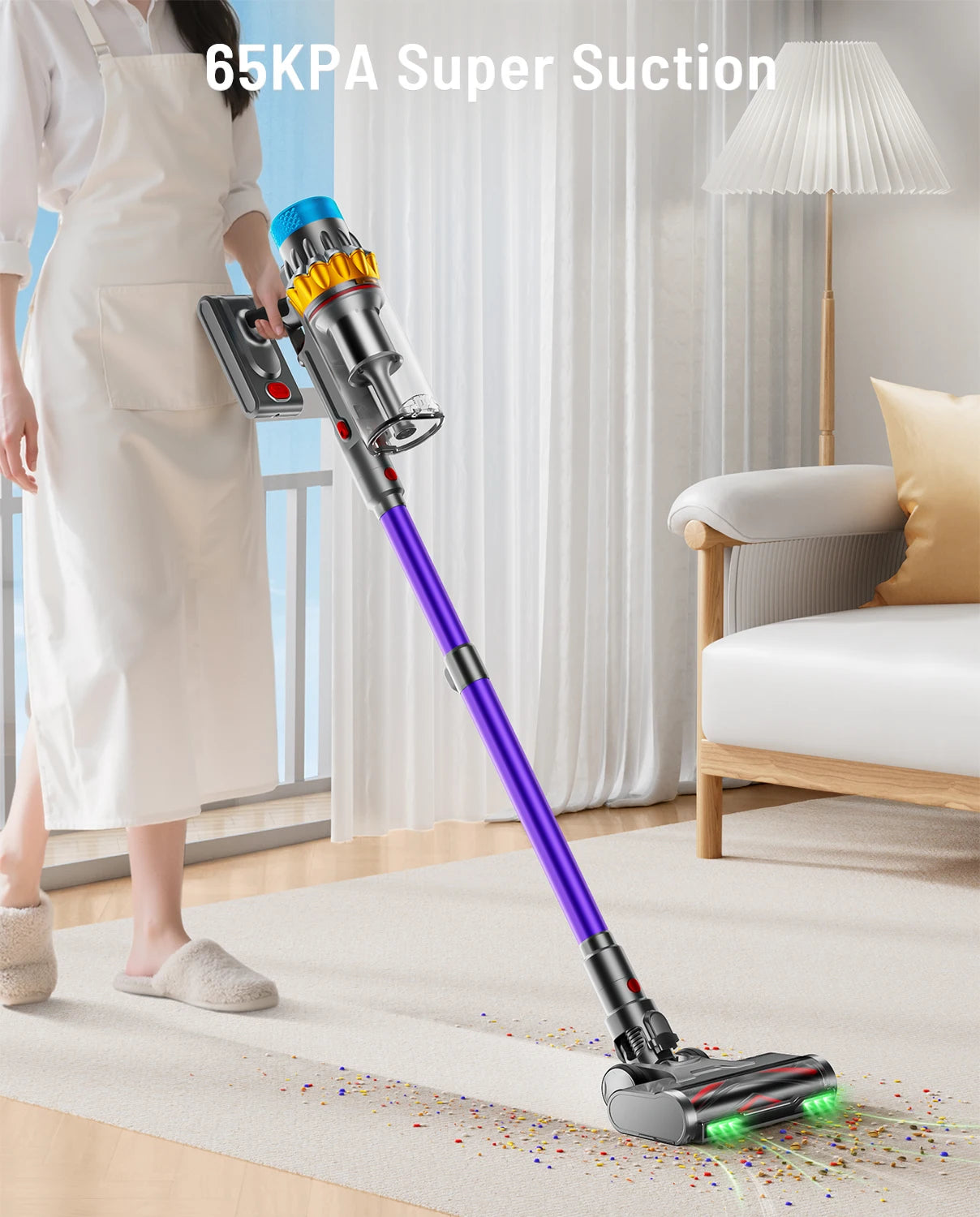 Aspirateur sans fil VAKERR X15 Pro 650W, forte aspiration 65KPA pour poils d'animaux et tapis, autonomie 70 minutes, nettoyage domestique